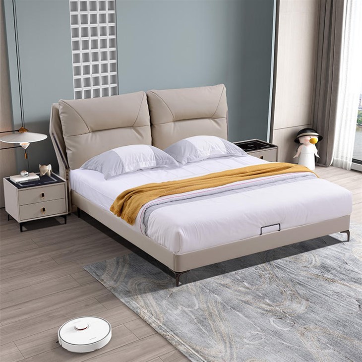 hotel room king bed of wood frame and leather upholstered(2)