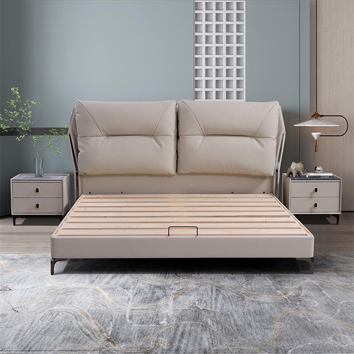 hotel room king bed of wood frame and leather upholstered(3)